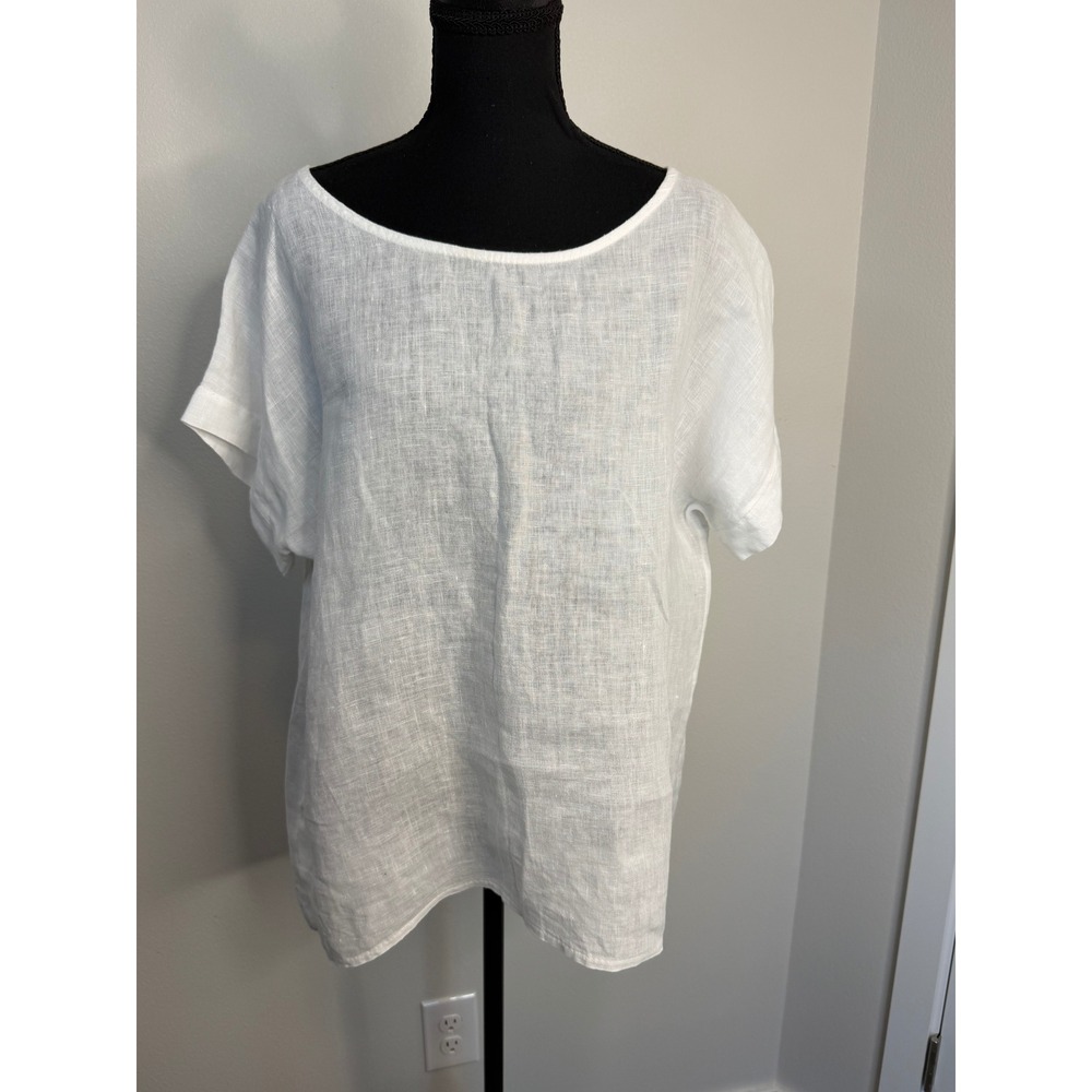 Terzo Millennio White 100% Linen Tunic Top Made in Italy Button Back Women's M